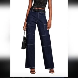 I Am Gia Ace Denim Cargo Wide Leg Pants Xs